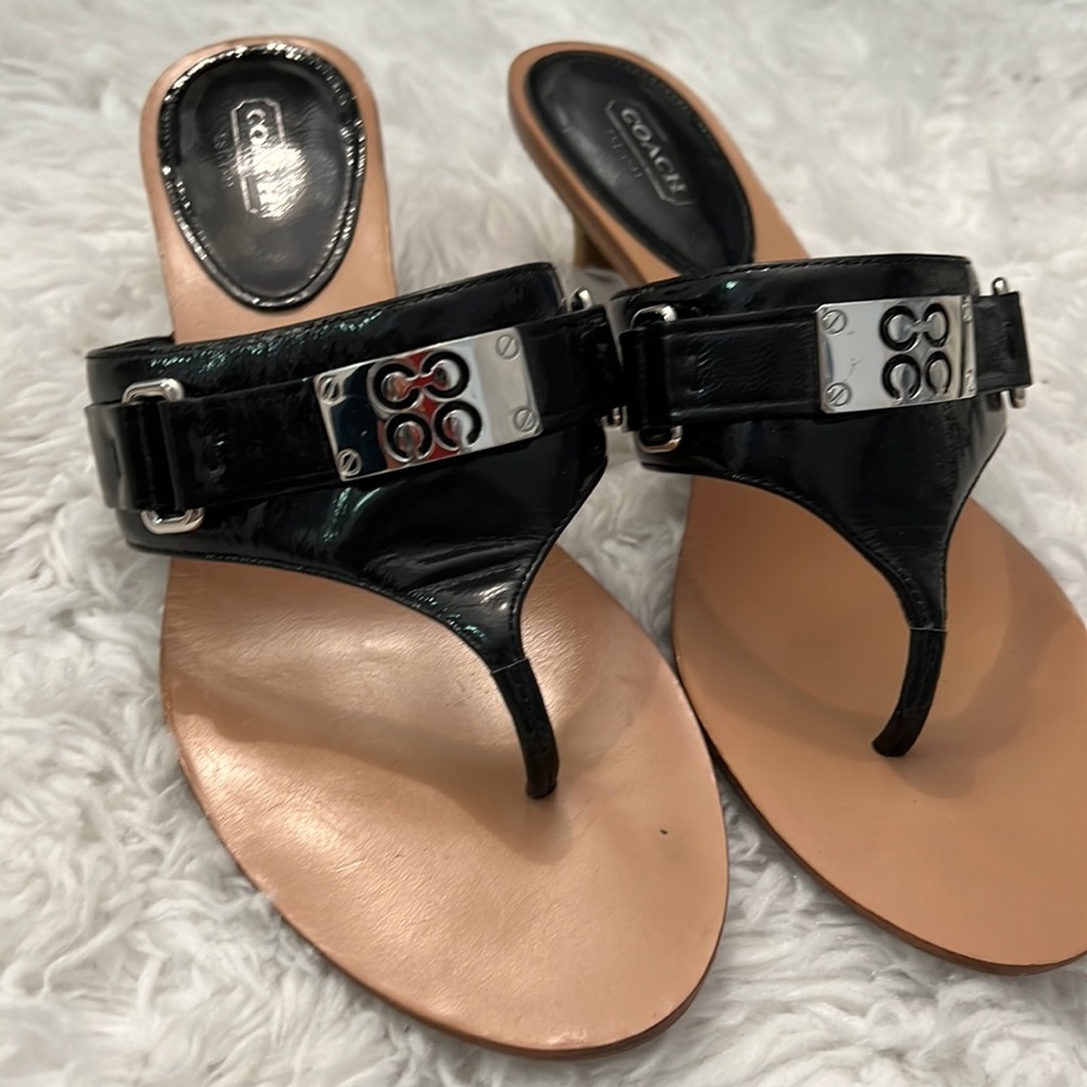 Coach sandals in patent black